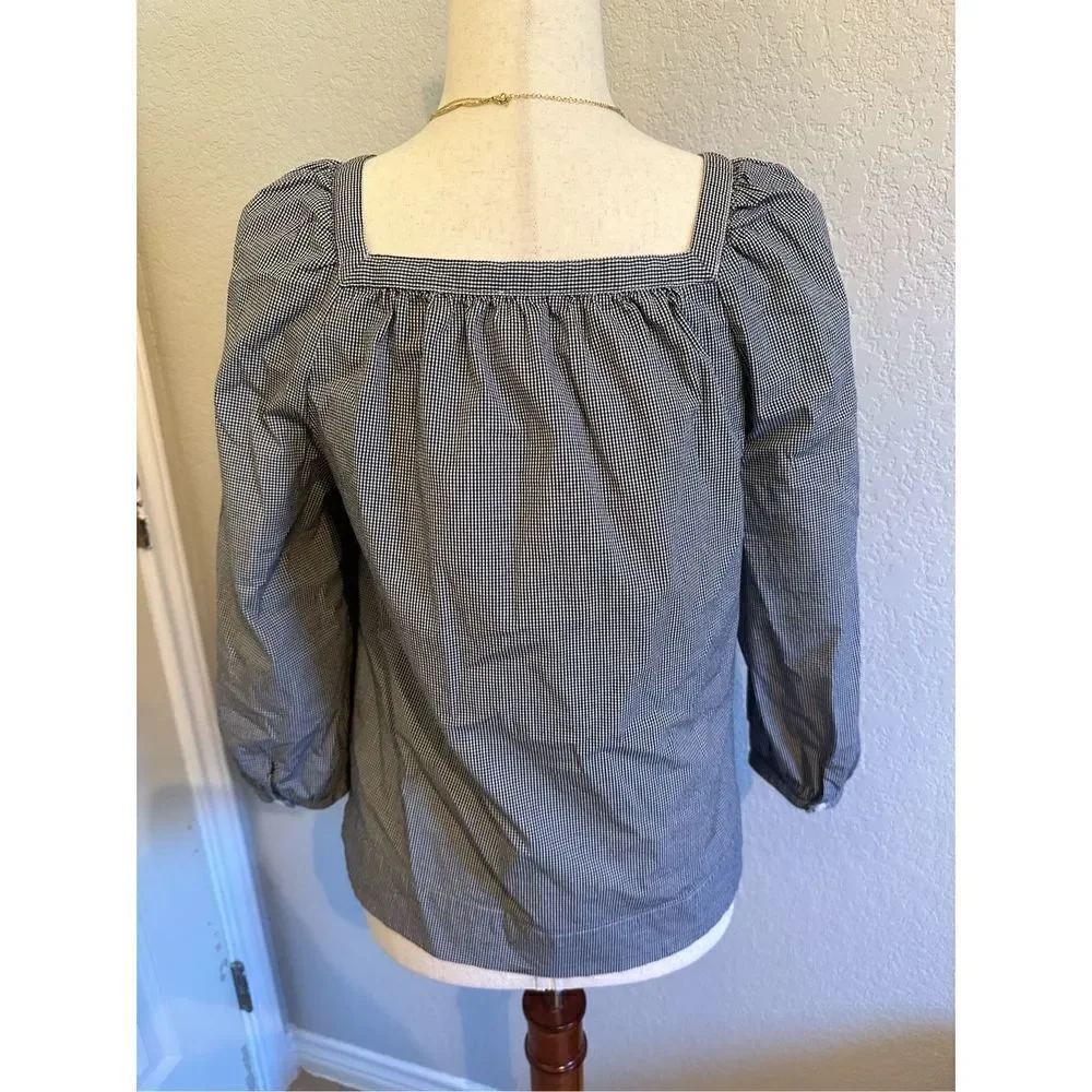 J.Crew Size Small Gingham Square Neck Puff Sleeve Blouse G7060 - Picture 3 of 10